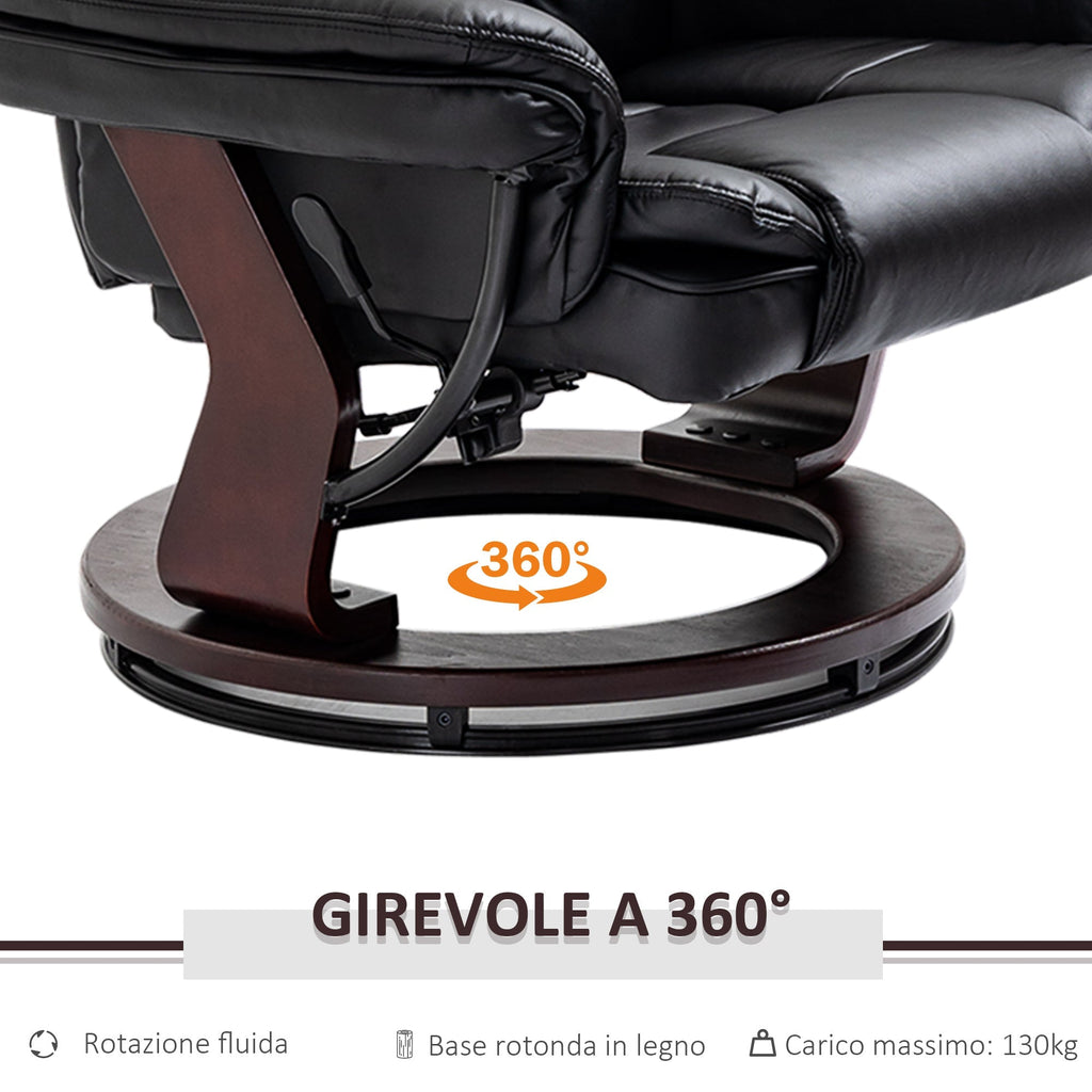 THE BOSS | Black Armchair with footrest | 360 ° Swivel and Reclining - Borgè