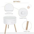 Modern Living Room Table with wooden, white, ф38x45cm drawer - Borgè