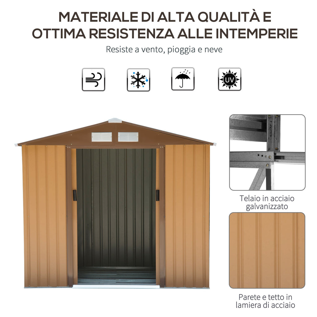 Garden Shed Tool Shed in Sheet Metal with Sliding Doors, 213x130x185cm, Yellow - Borge' Group Limited