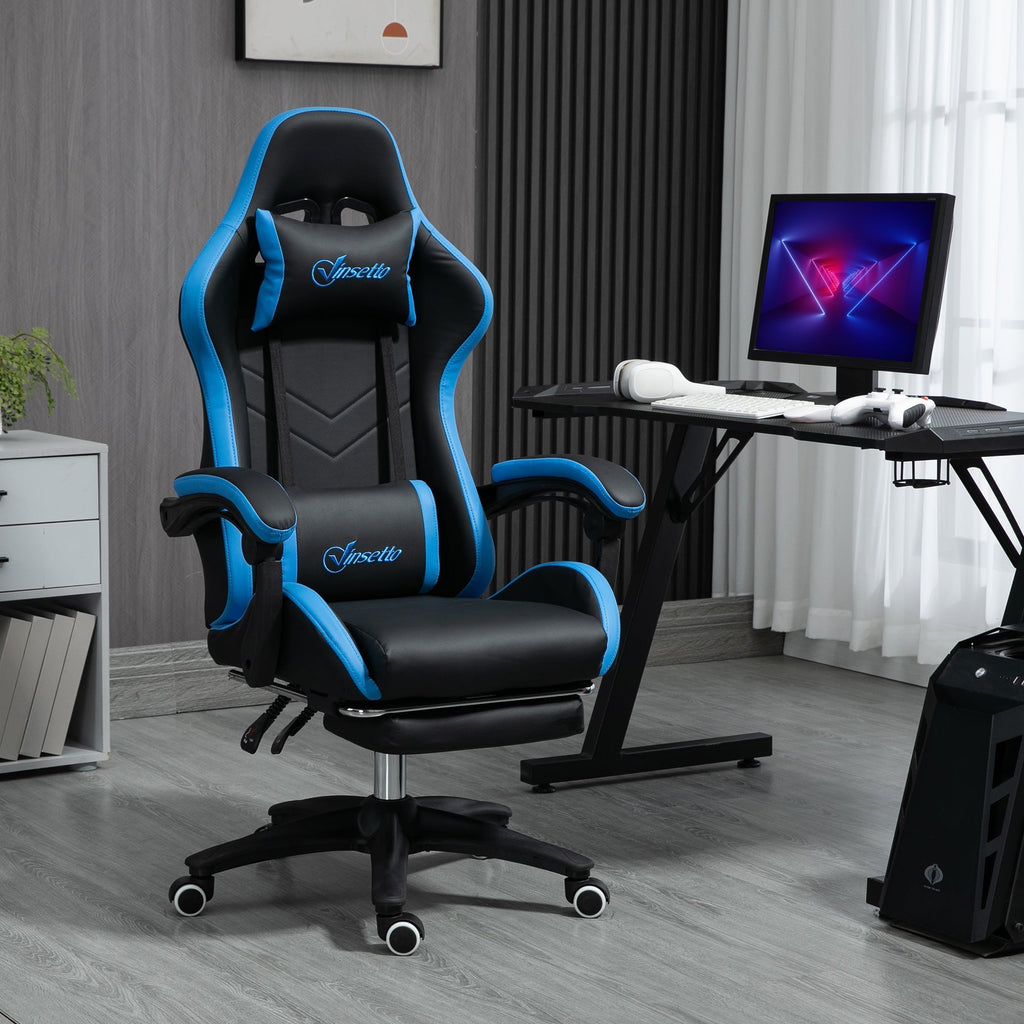 Gaming chair with adjustable height and reclining height, 65x65x121-129 cm, blue and black - Borgè