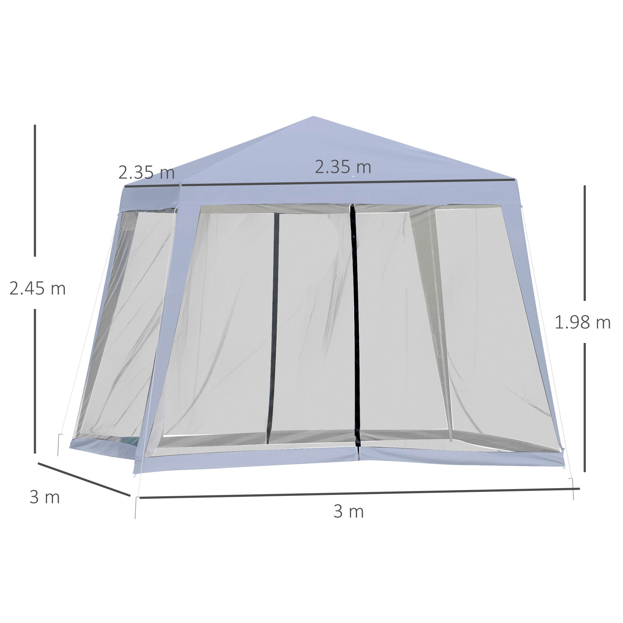 OLIVIA | Waterproof Gazebo with Mosquito Nets Outdoor Garden Tent Polyester 3 x 3 x 2.45 m Grey - Borge' Group Limited