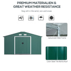 Garden Shed with 2 Sliding Doors and 4 Air Vents in Steel, 340x386x200cm, Green - Borge' Group Limited