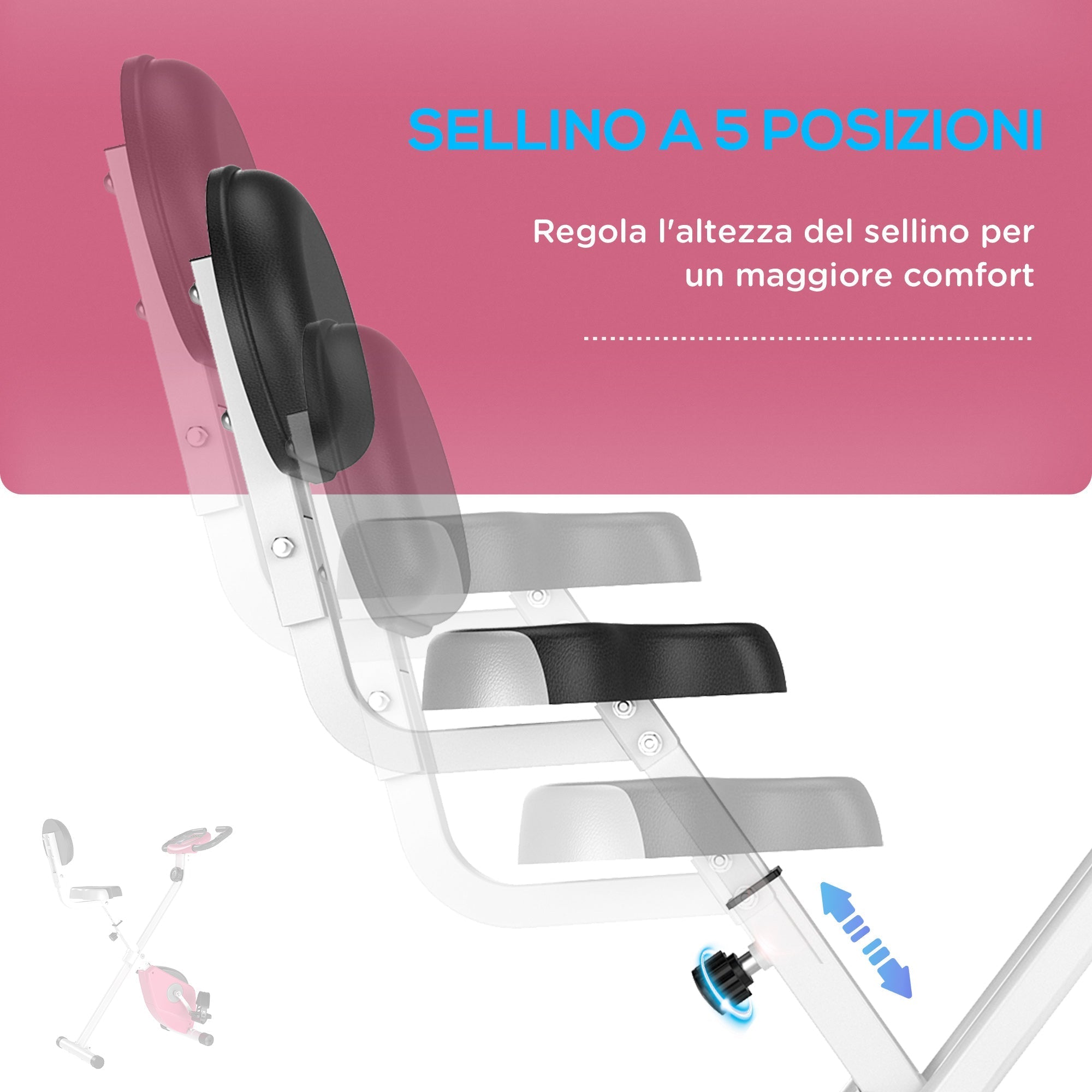 Folding Exercise Bike with 5 Adjustable Positions and 8 Levels of Magnetic Resistance, X-Shaped Structure, 43x97x109cm, Pink and White - Borge' Group Limited