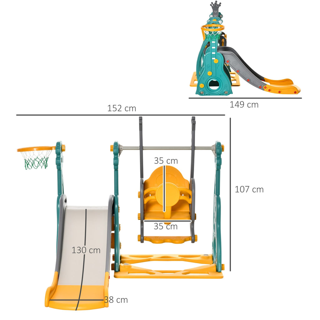 slide for children 18 months-3 years with adjustable swing and basket in multicolor hdpe 152x149x107cm - Borgè
