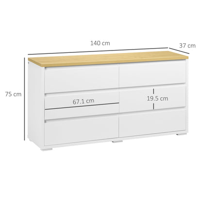 Homcom drawer 6 drawers modern in chipboard for bedroom and entrance, 140x37x75cm, white and wooden color - Borgè