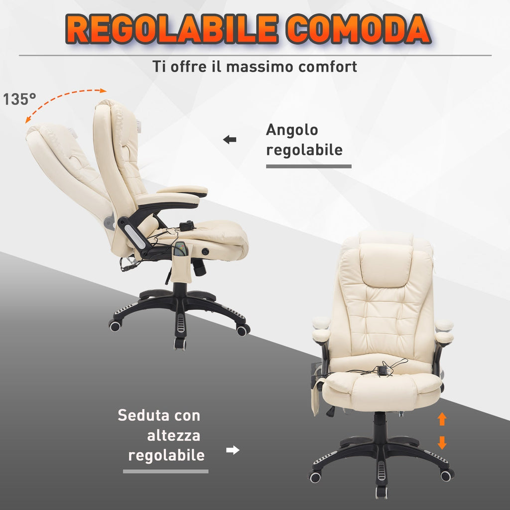 Massegoing office armchair with eco-leather heating, beige, 62x68x111-121cm - Borgè
