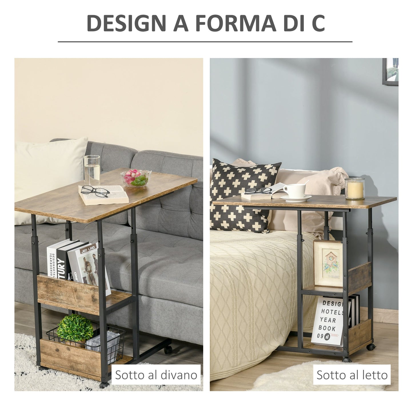 Living Room Table to C Industrial Style, Design Bottle Adjustable Height - Rustic Marrone - Borgè