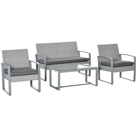 Rattan Outdoor Garden Furniture Set, Table, Sofa and 2 Armchairs | Outsunny - Borgè