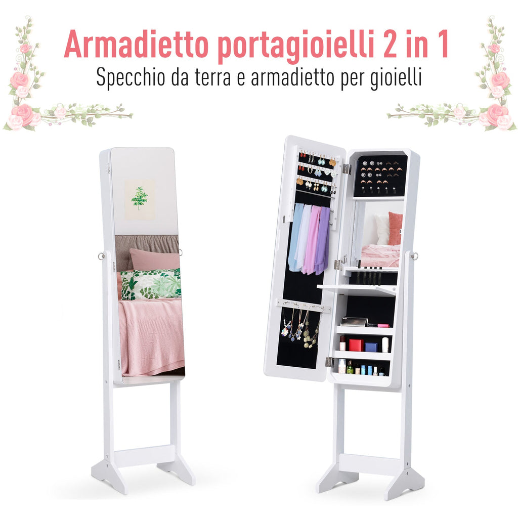 Wardrobe Wardrobe and Trucchi with mirror and LED lighting, white, 30x146x36cm - Borgè