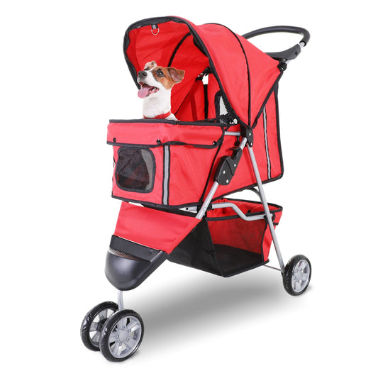 Pawhut Folding Dog Stroller Cart Pets Trolley Red Pram Trolley 75 x 45 x 97cm - Borgè