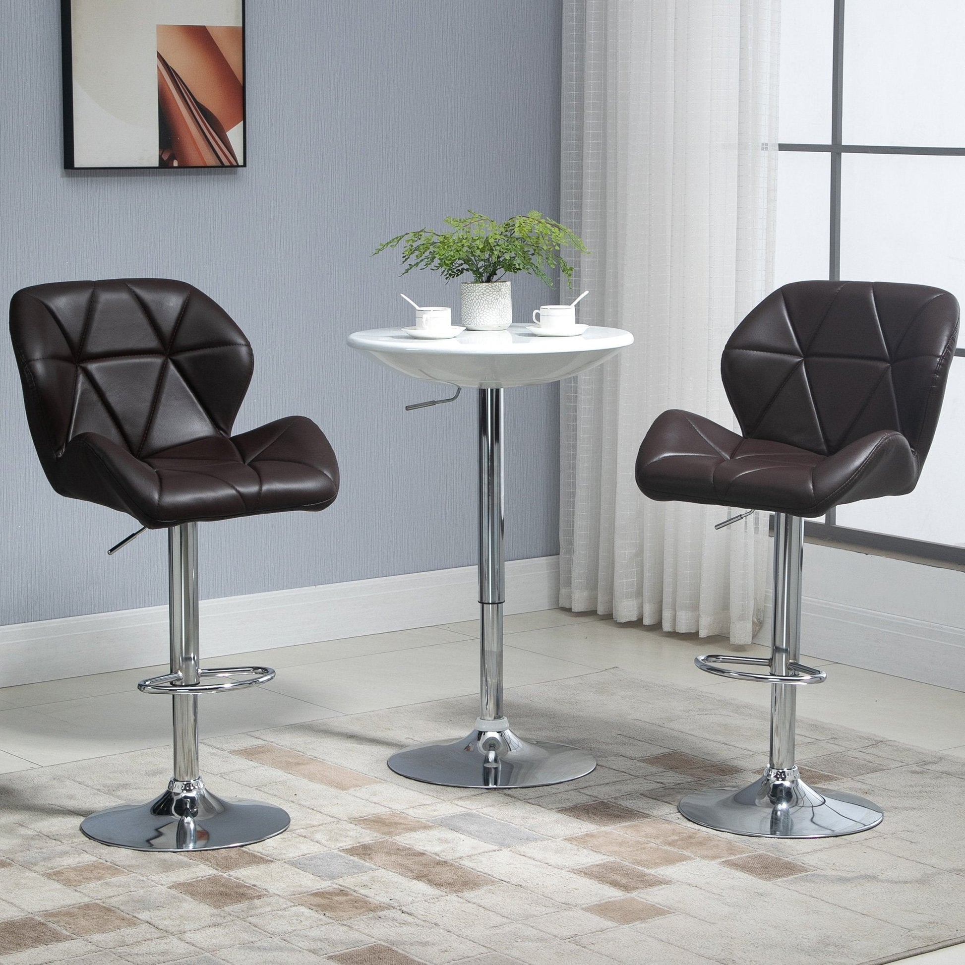 Set 2 swivel bar stools with adjustable height, similar coating and round base - brown - Borgè