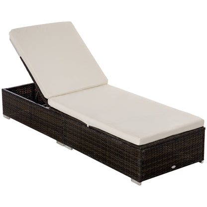 Outsunny sun bed in rattan pe with reclining back on 5 positions, 195x68x30cm, brown - Borgè