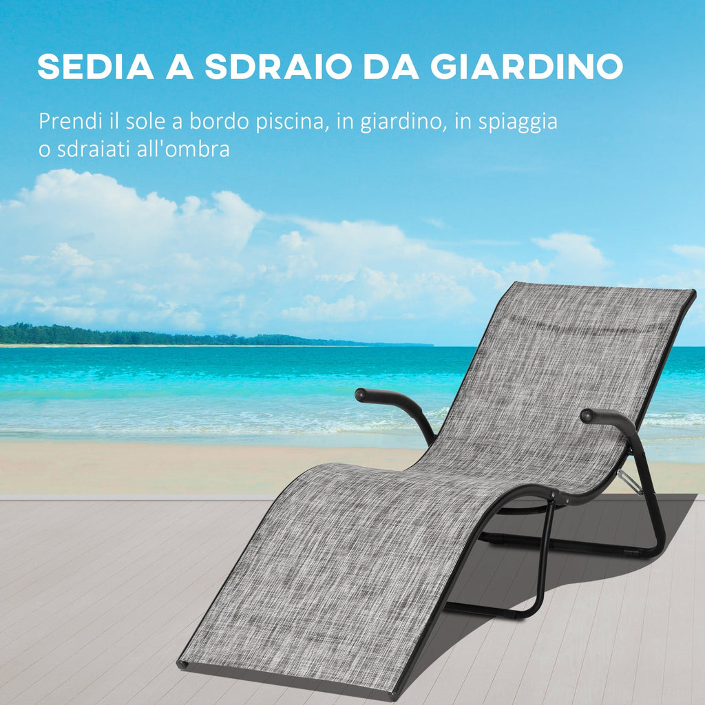 Ergonomic Folding Outdoor Sun Lounger in Metal and Mesh Fabric, 170x62x68cm, Grey - Borge' Group Limited