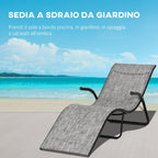 Ergonomic Folding Outdoor Sun Lounger in Metal and Mesh Fabric, 170x62x68cm, Grey - Borge' Group Limited