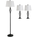 set 3 pieces: 1 ground lamp and 2 metal table lamps, vintage design, E27 bulbs, black and white - Borgè