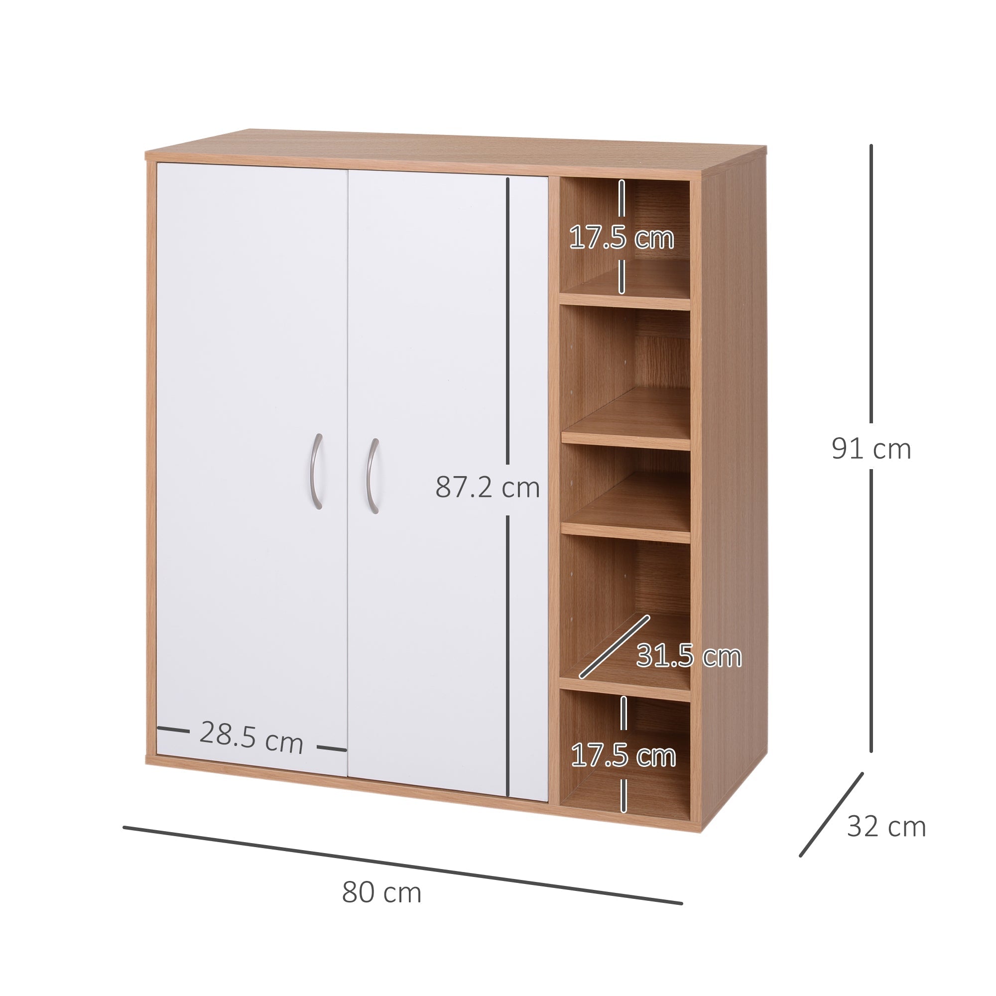Multiuse cabinet with 2 adjustable shelves white and light wood adjustable shelves - Borgè
