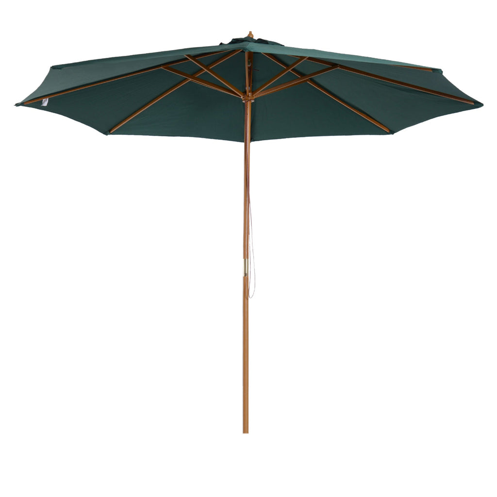 3x2.5 m Garden Umbrella with Rope Opening, 8 Ribs, in Wood and Polyester, Dark Green - Borge' Group Limited