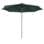 3x2.5 m Garden Umbrella with Rope Opening, 8 Ribs, in Wood and Polyester, Dark Green - Borge' Group Limited
