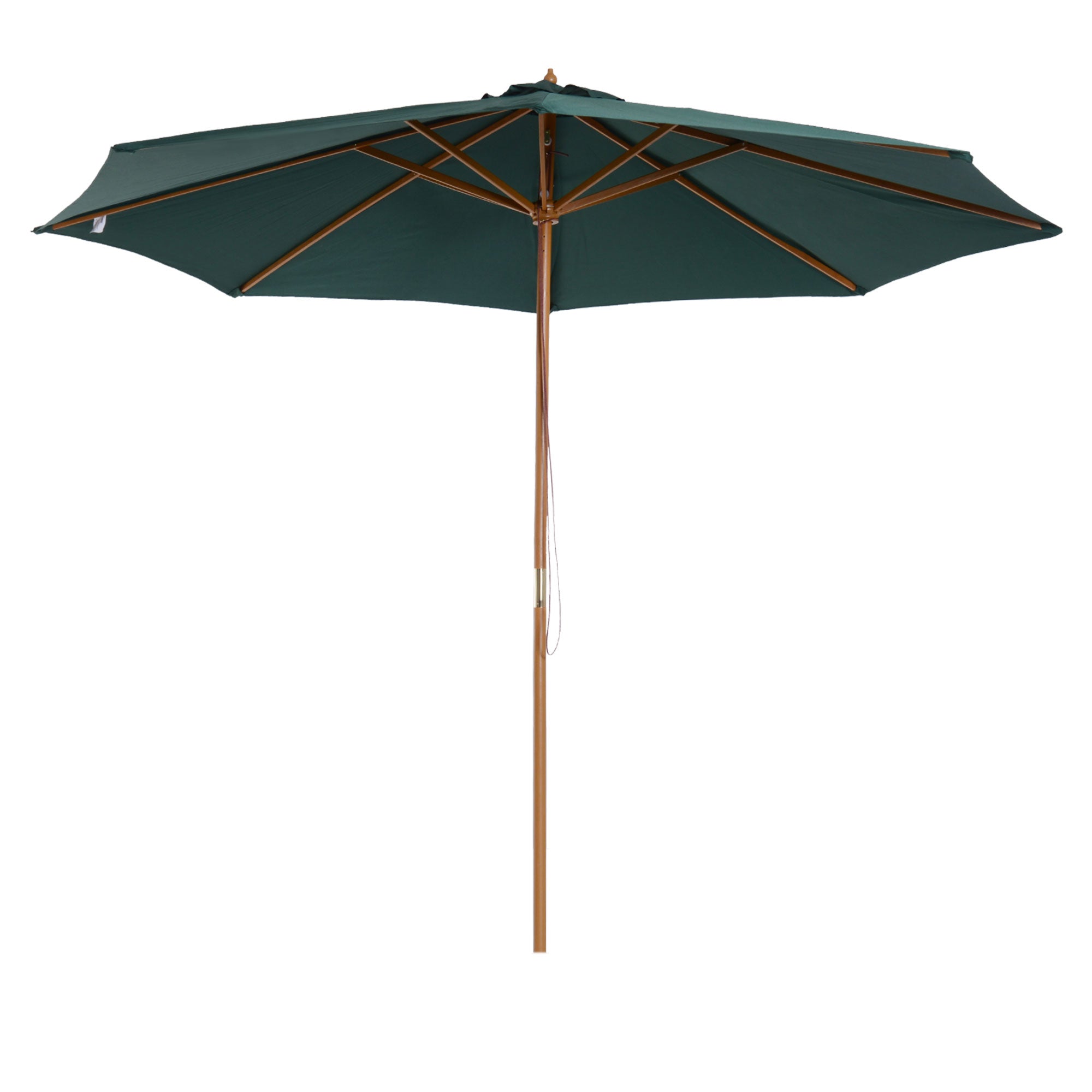 3x2.5 m Garden Umbrella with Rope Opening, 8 Ribs, in Wood and Polyester, Dark Green - Borge' Group Limited