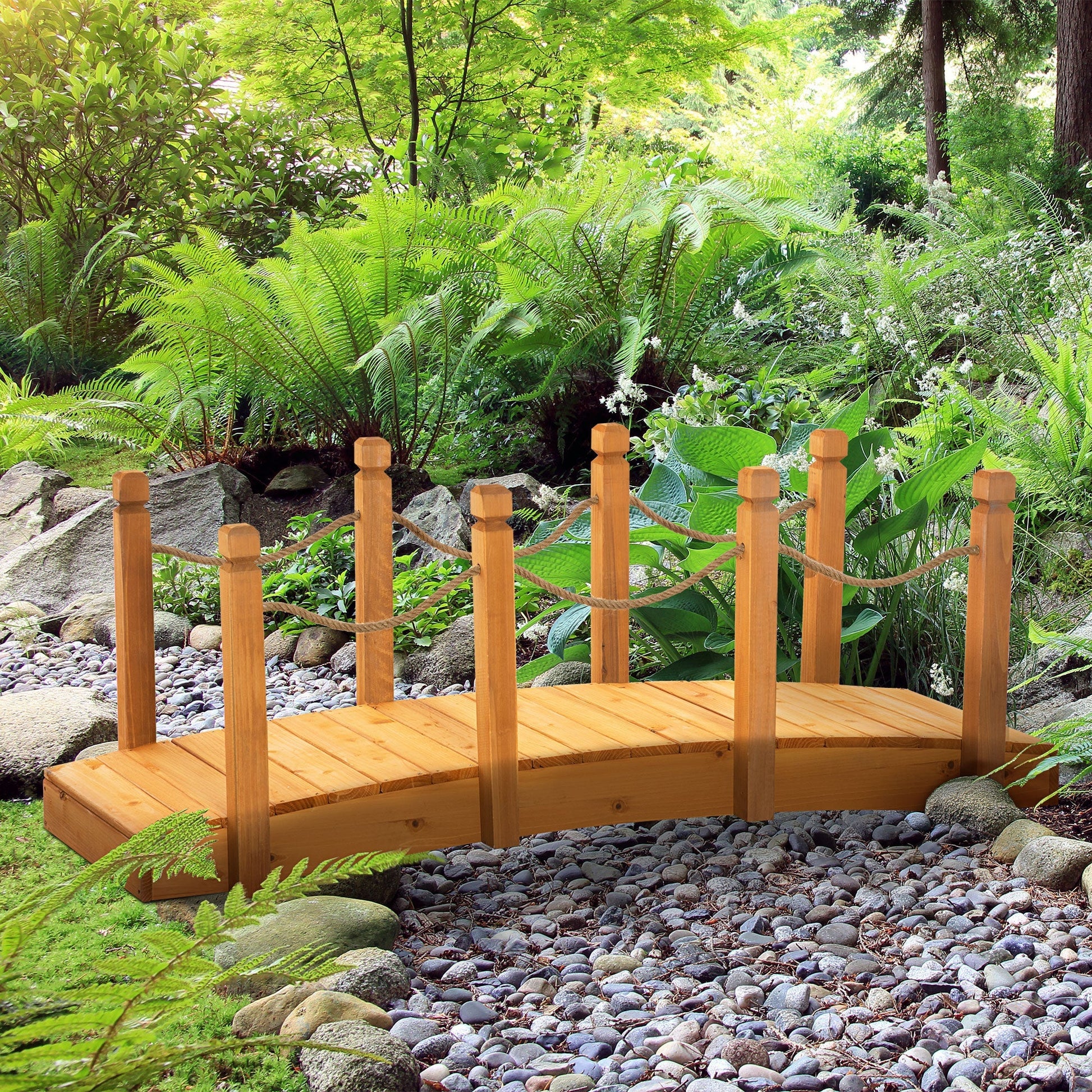 Outsunny wooden bridge with hemp sides, fir wood structure, 150x58x58.5cm, orange - Borgè