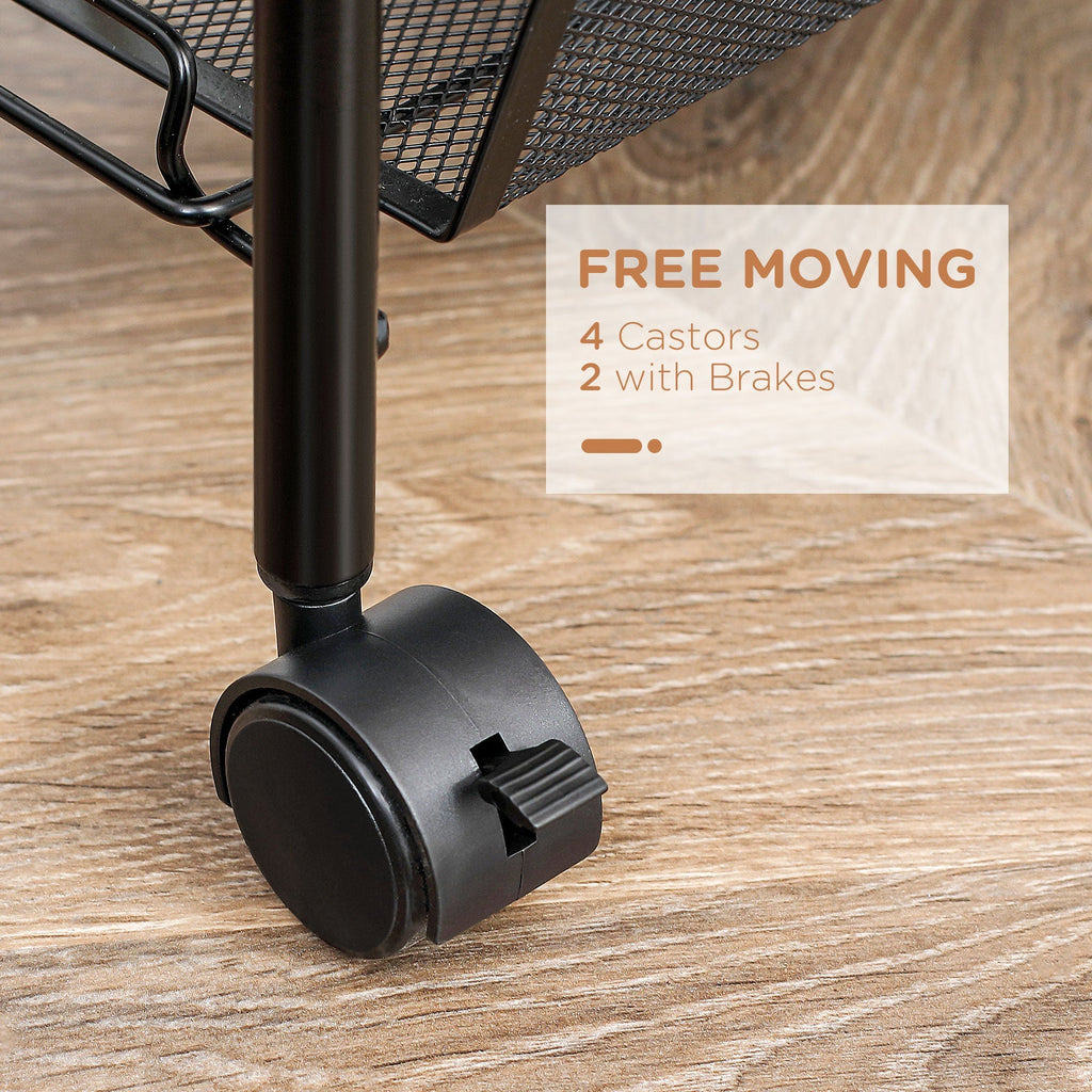 kitchen trolley with 4 shelves removable with 4 hooks and wheels, in steel and plastic PP, 45x26.5x84 cm, black - Borgè