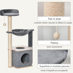 Tree with House, Hammock, Play Ball, Kennel and Sisal Ropes, 48x34x95cm, Grey - Borge' Group Limited