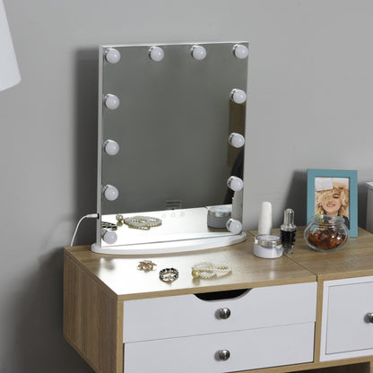 Homcom table mirror for makeup and make -up with 12 dimmable led lights and touch switch - Borgè