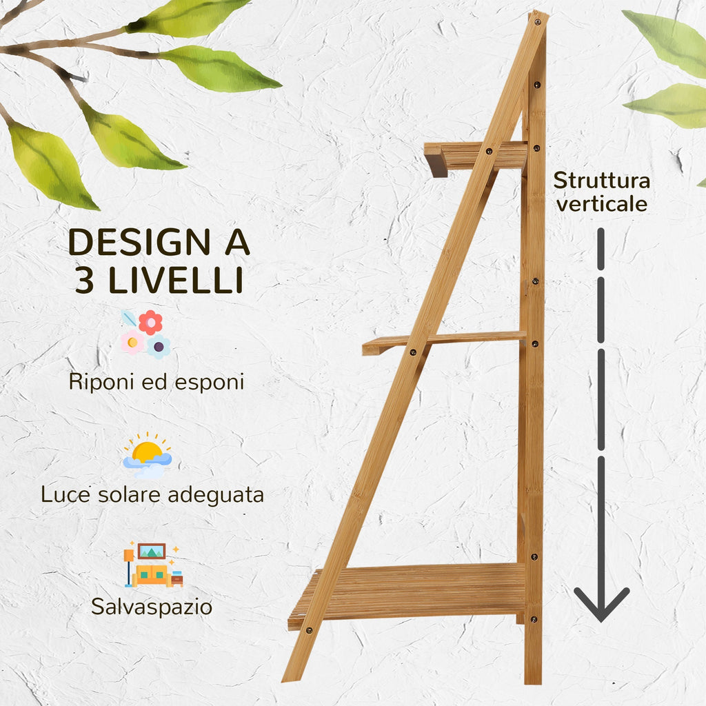 3 Tier Bamboo Outdoor Planter with Raised and Folding Design, 98x37x96.5 cm, Wood Color - Borge' Group Limited