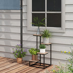 Outsunny shelf for 4 -level plants in steel and wood, 40x40x75.5 cm, brown and black - Borgè