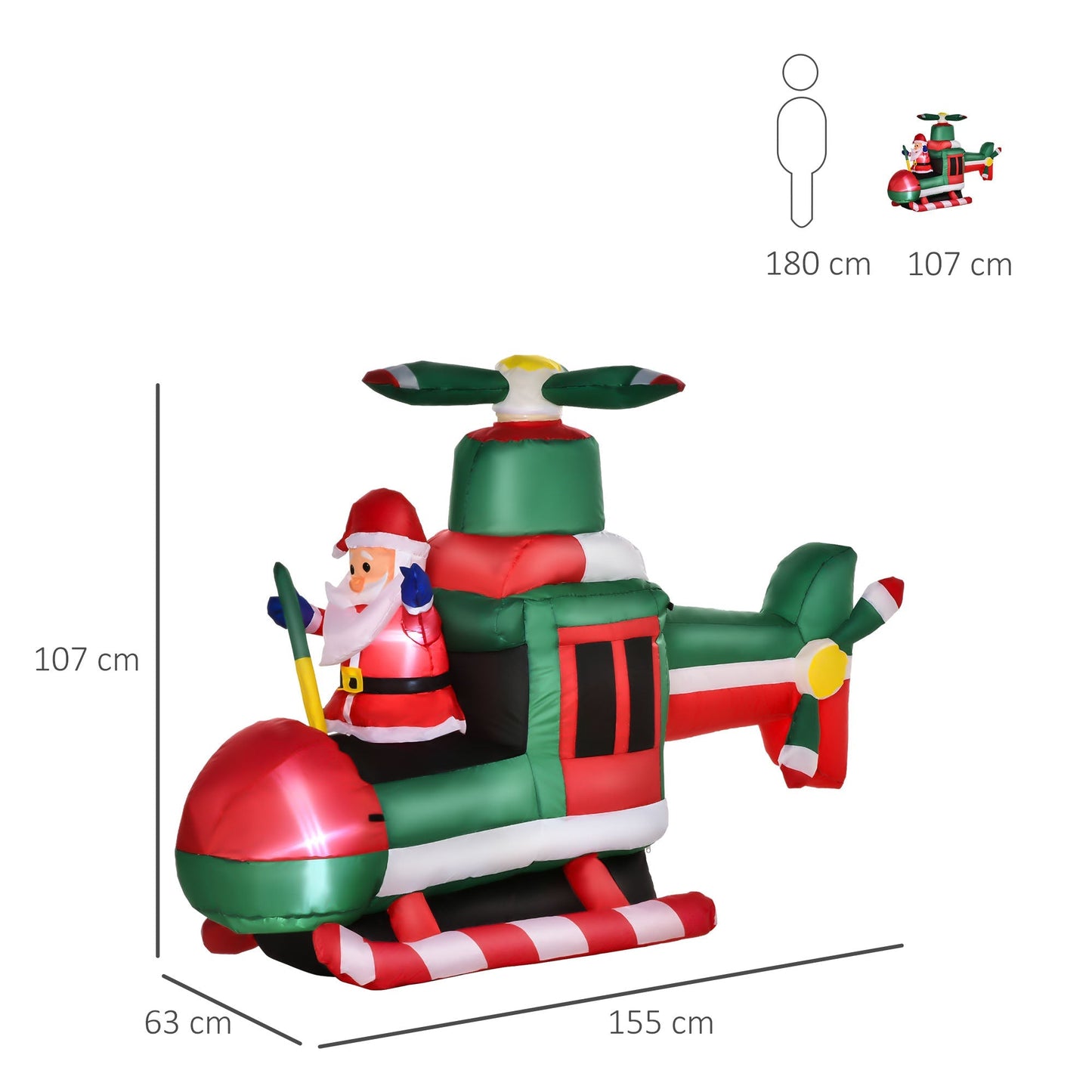 Inflatable Santa Claus on Helicopter with 4 LED lights - Borgè