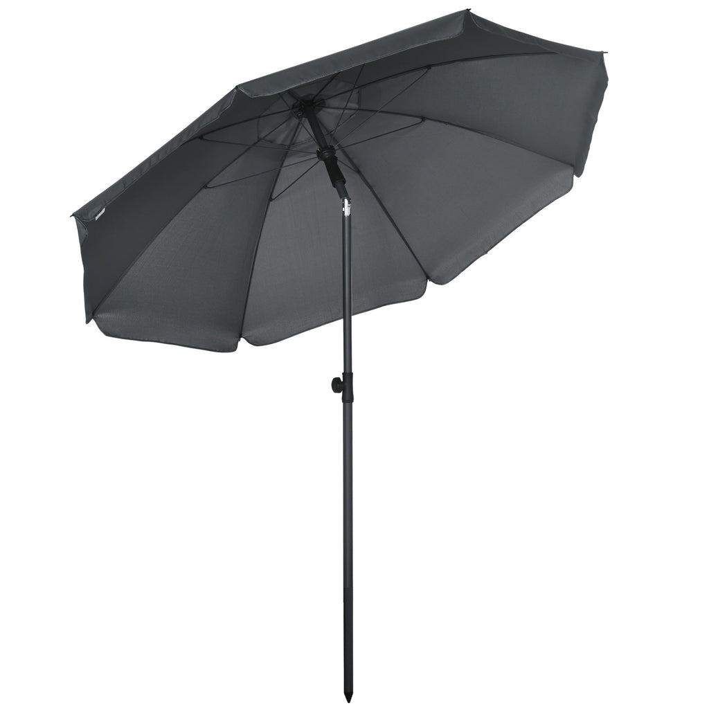 Beach Umbrella 1.8x2 m, in Polyester and Steel with 8 Ribs and 45° Reclining, Grey - Borge' Group Limited