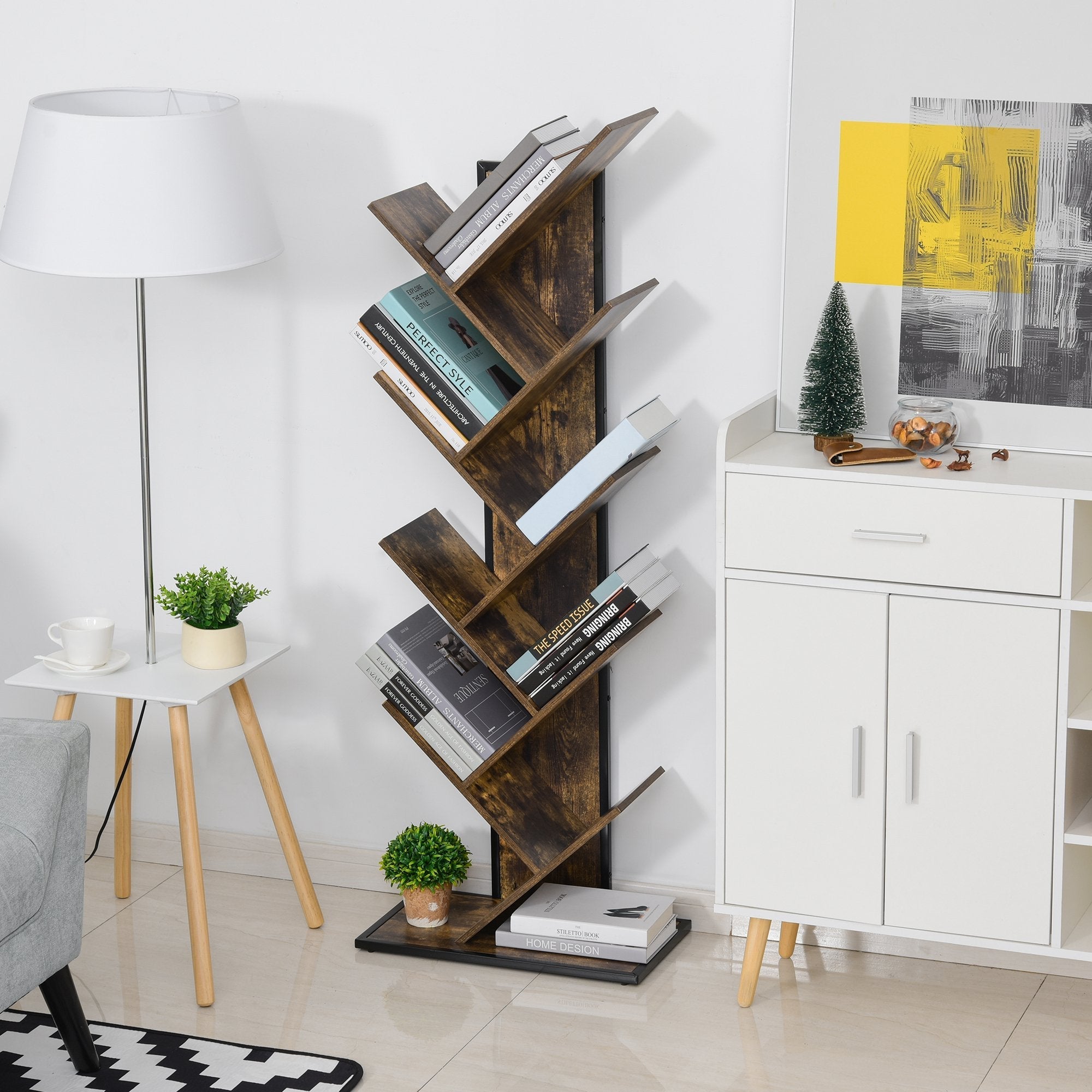 shelves Library Design Wooden Tree Tree Wooden Style With 10 Wooden Colored shelves - Borgè