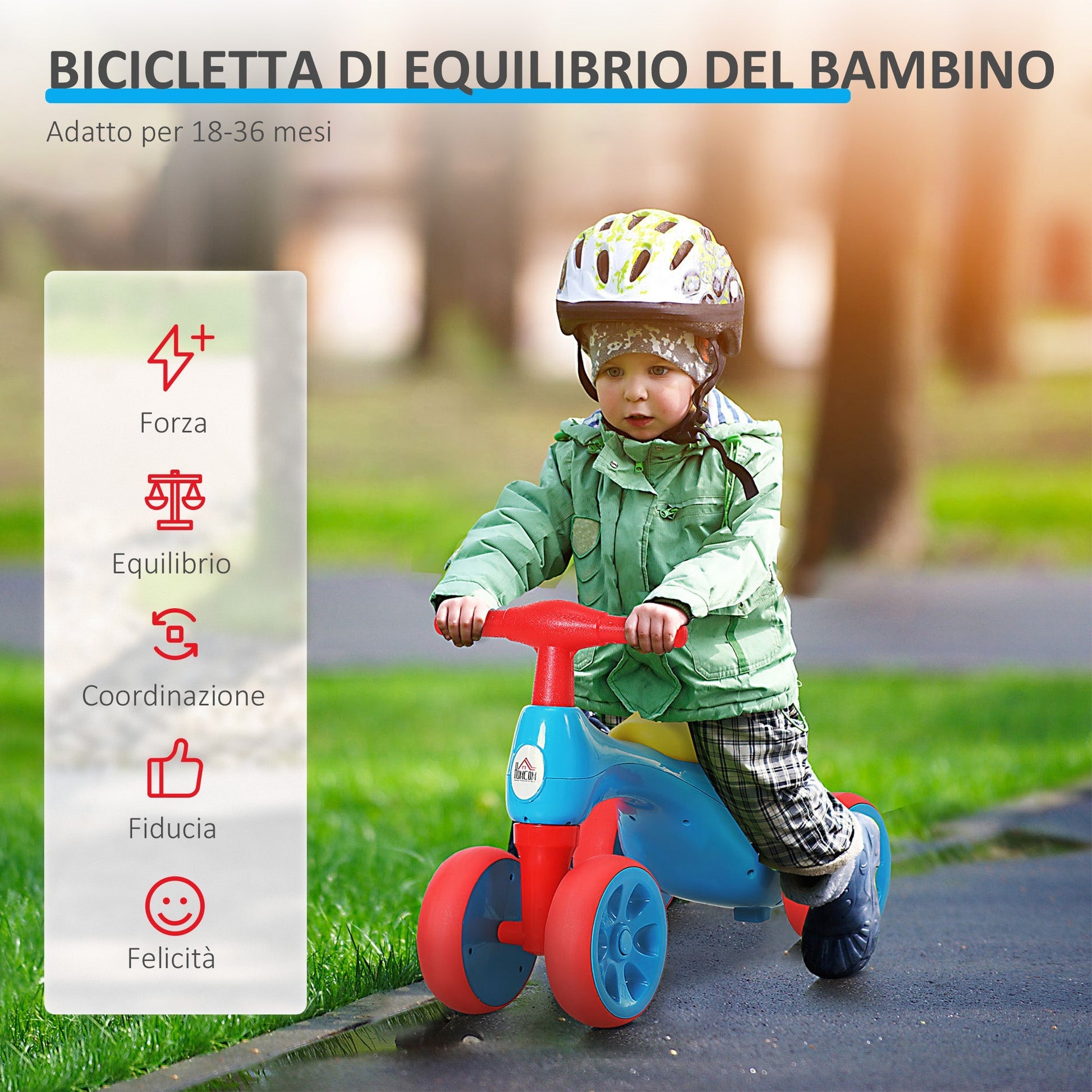 Homcom bicycle without pedals for children from 18 to 36 months red blue yellow - Borgè