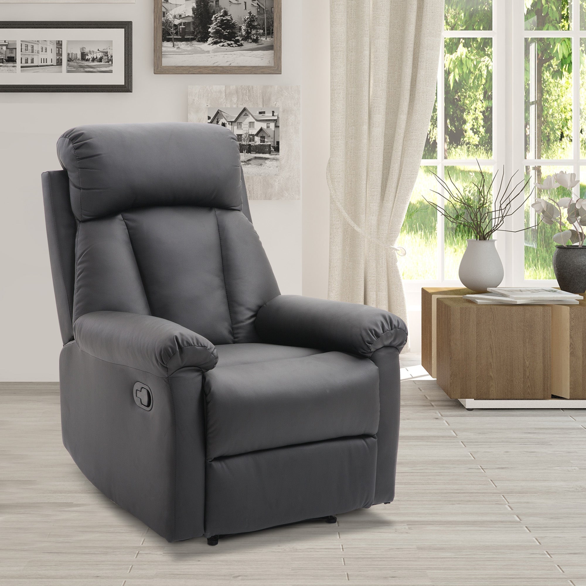 Ergonomic padded Relaxable Relaxable Armchair With Ecopelle Poggia Poglipies 80 × 97 × 107cm Black - Borgè