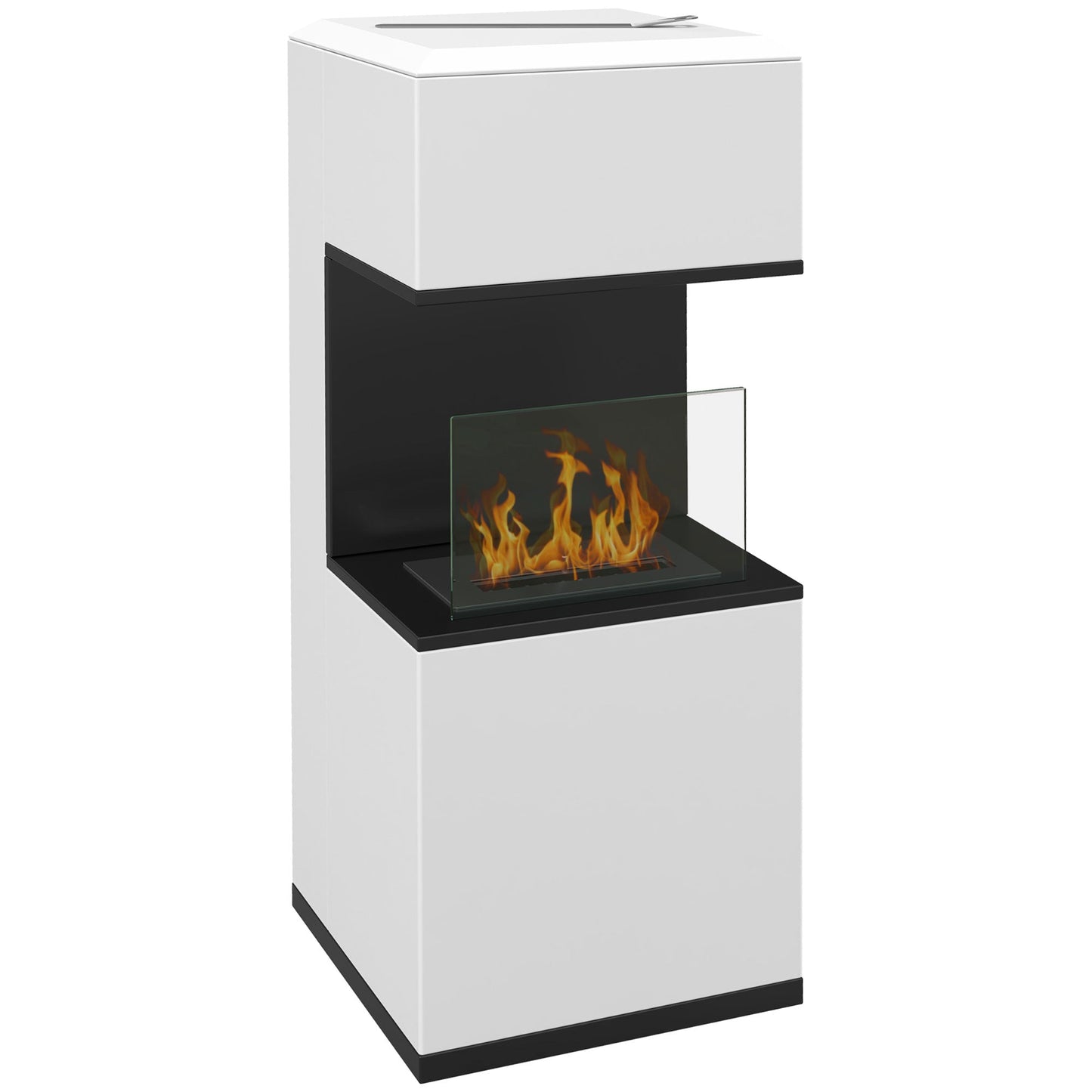 White Bioethanol Fireplace with 1.2L burner and Glass Panel |38x38x100cm