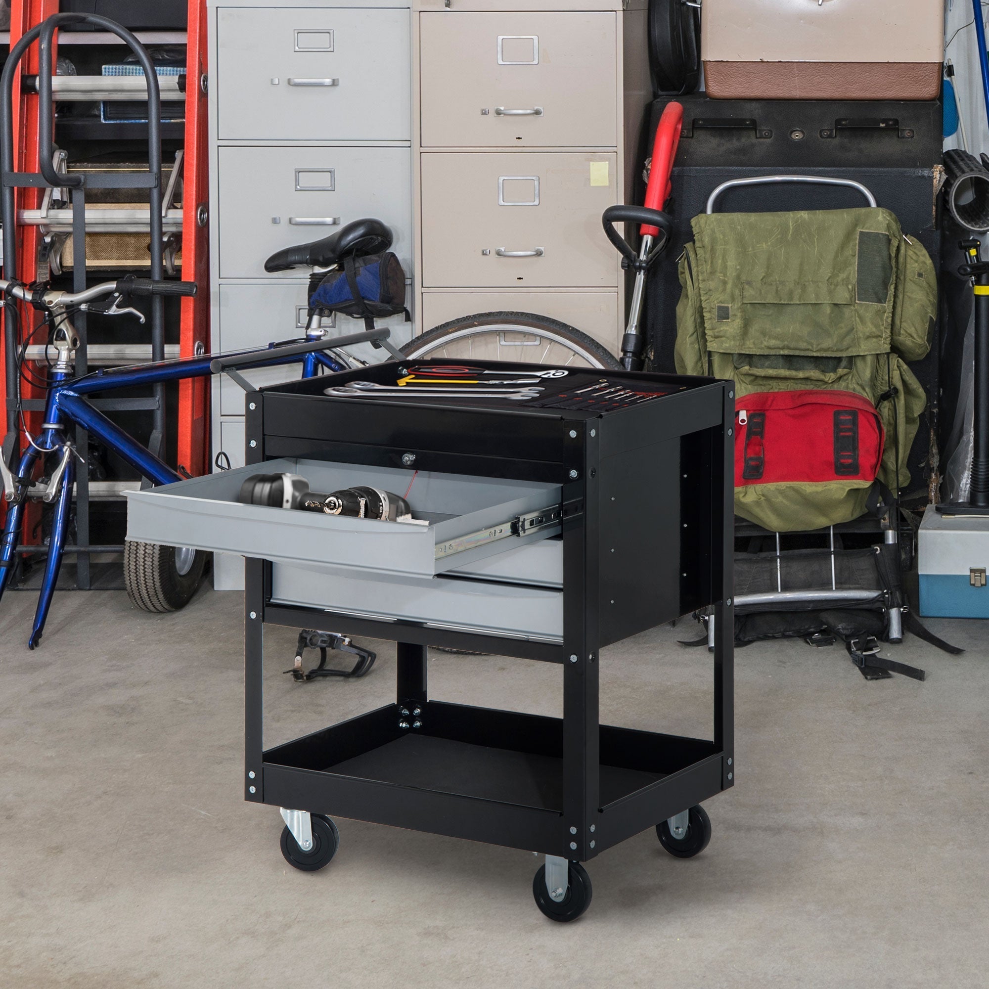 Black Professional Mechanic Garage Trolley with drawers | 68 x 46 x 88cm - Borgè
