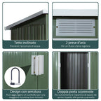 Steel Garden House with Double Sliding Door and air intakes, 213x130x173 cm, green - Borge' Group Limited