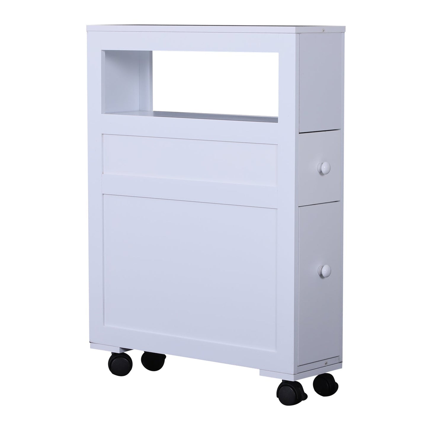 Bathroom Cabinet 2 Despaged drawers with 4 wheels wood 16x52x71.5cm white - Borgè