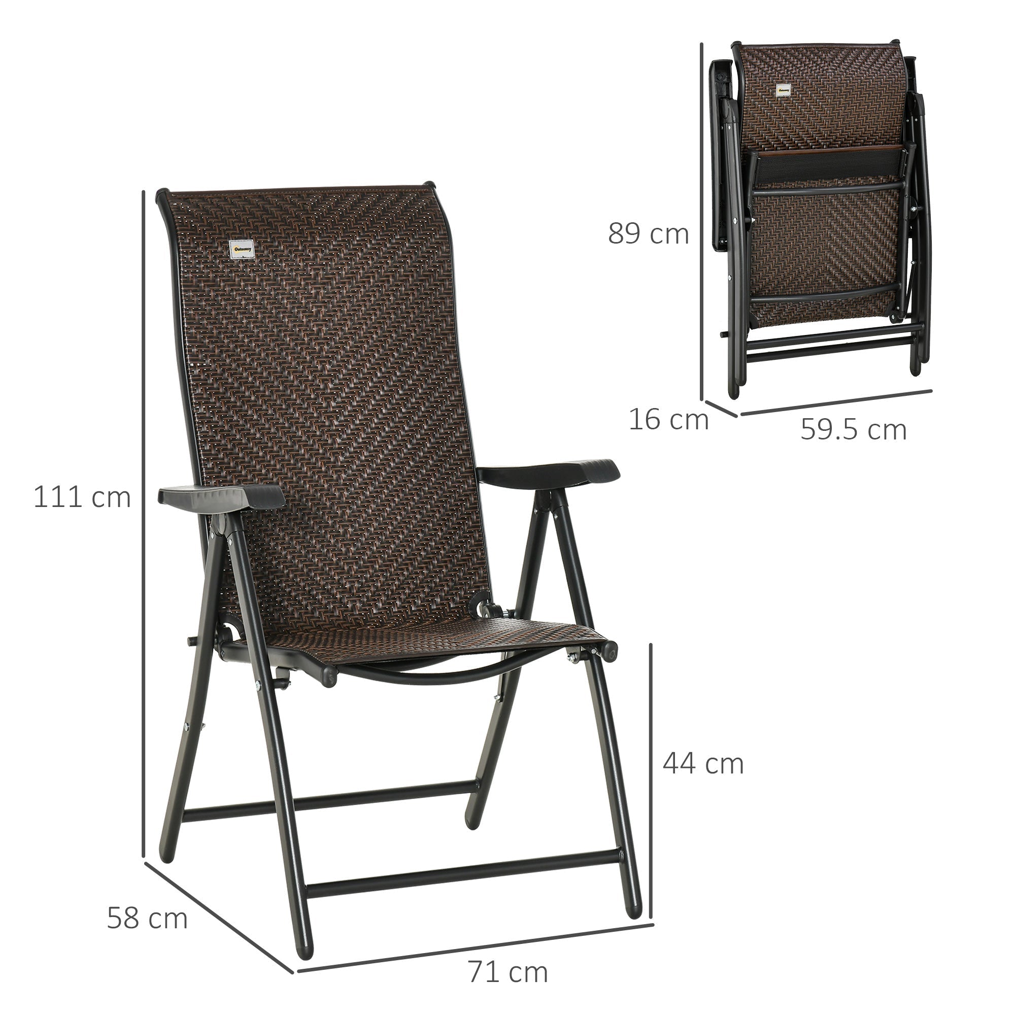 Set of 2 Folding PE Rattan Garden Chairs, 7-Position Backrest, 71x58x111cm - Borge' Group Limited
