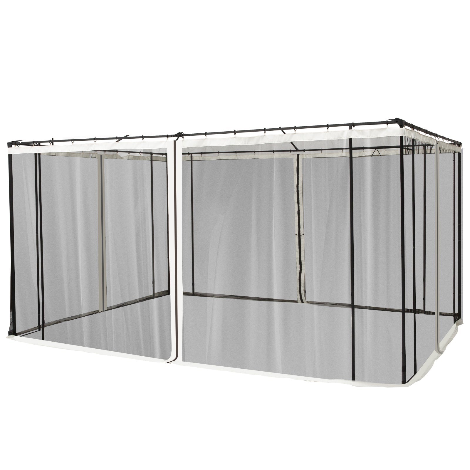 Outsunny Gazebo mosquito net 3x4m with hinges and rings, 352x207cm panels - Black/Beige - Borgè