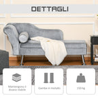 Chaise Longue padded with pillow included in metal and Grey velvet 160x56x75 cm - Borgè