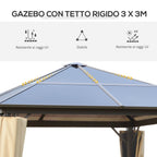 3x3m Garden Gazebo with Polycarbonate Roof and Mosquito Nets, Coffee and Khaki - Borge' Group Limited