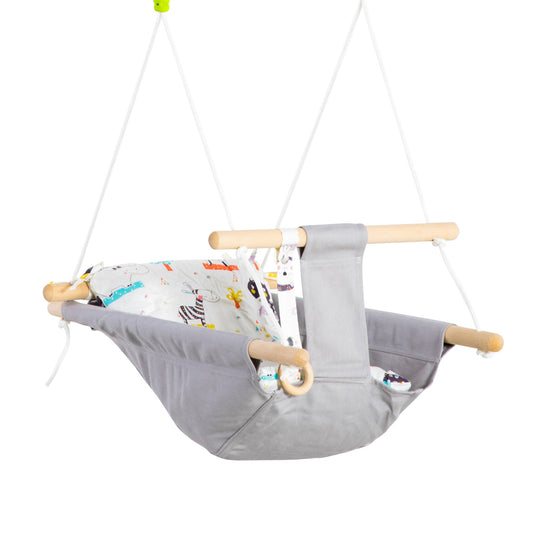 Outsunny swing for children 6-36 months in wood and cotton, 70x45x160cm, Grey