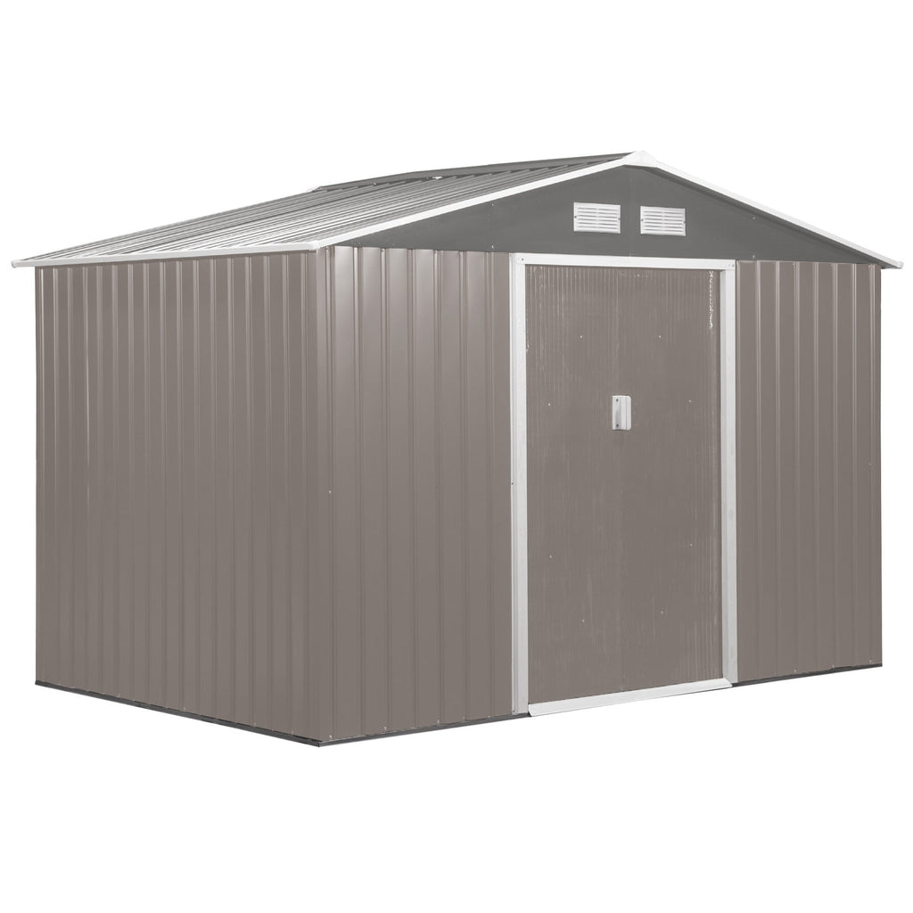 Garden Shed with Double Sliding Doors Steel Sheet, Steel Garden Shed, 277x195x192cm, Grey - Borge' Group Limited
