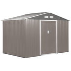 Garden Shed with Double Sliding Doors Steel Sheet, Steel Garden Shed, 277x195x192cm, Grey - Borge' Group Limited