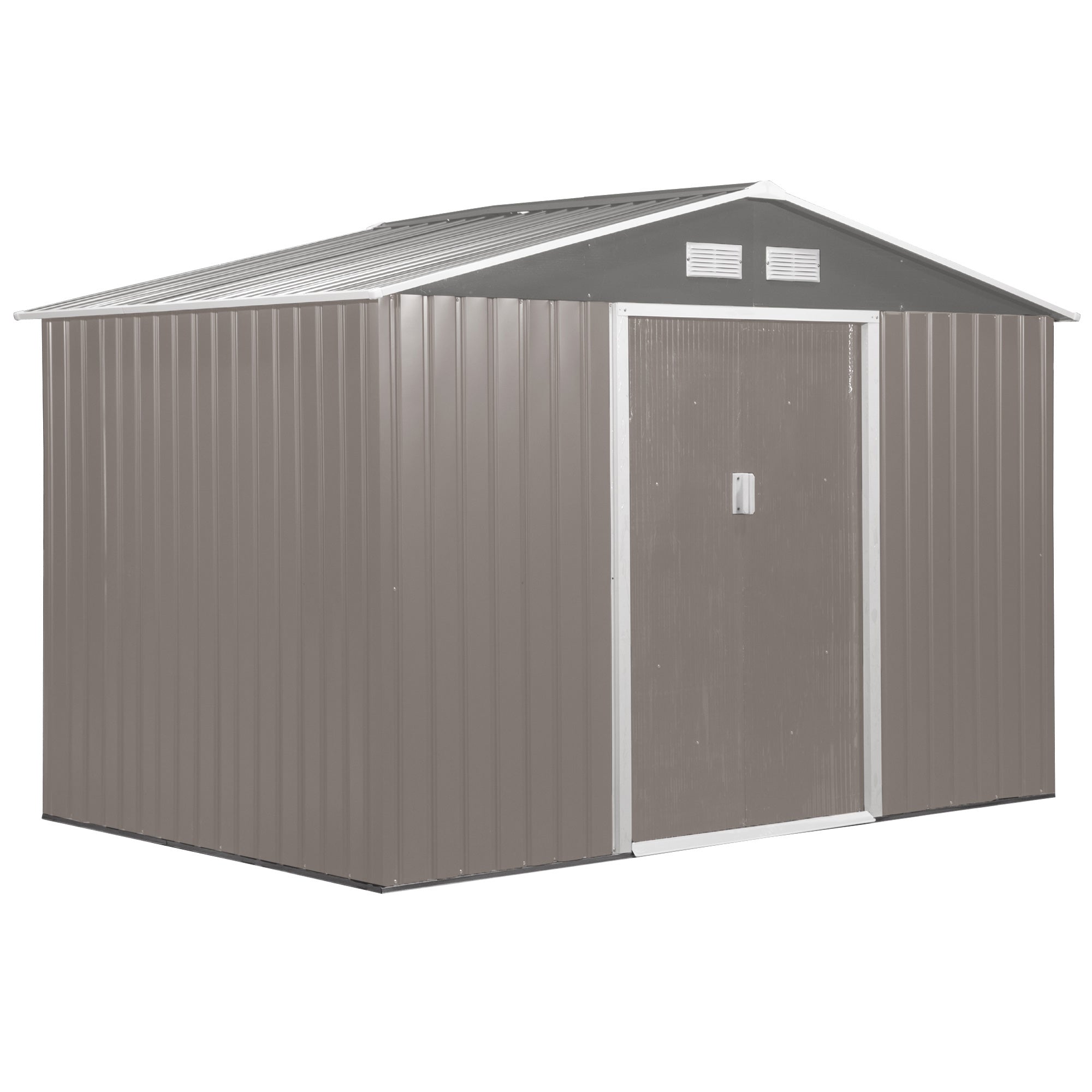 Garden Shed with Double Sliding Doors Steel Sheet, Steel Garden Shed, 277x195x192cm, Grey - Borge' Group Limited