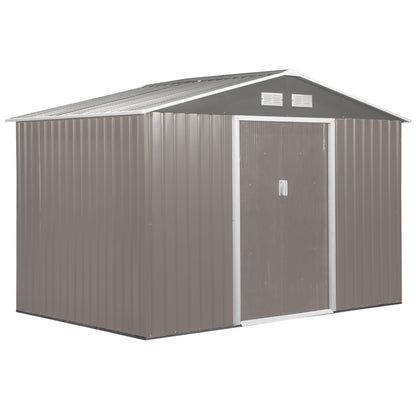 Outsunny garden house with double sliding doors in steel sheet metal, steel garden shed, 277x195x192cm, Grey - Borgè