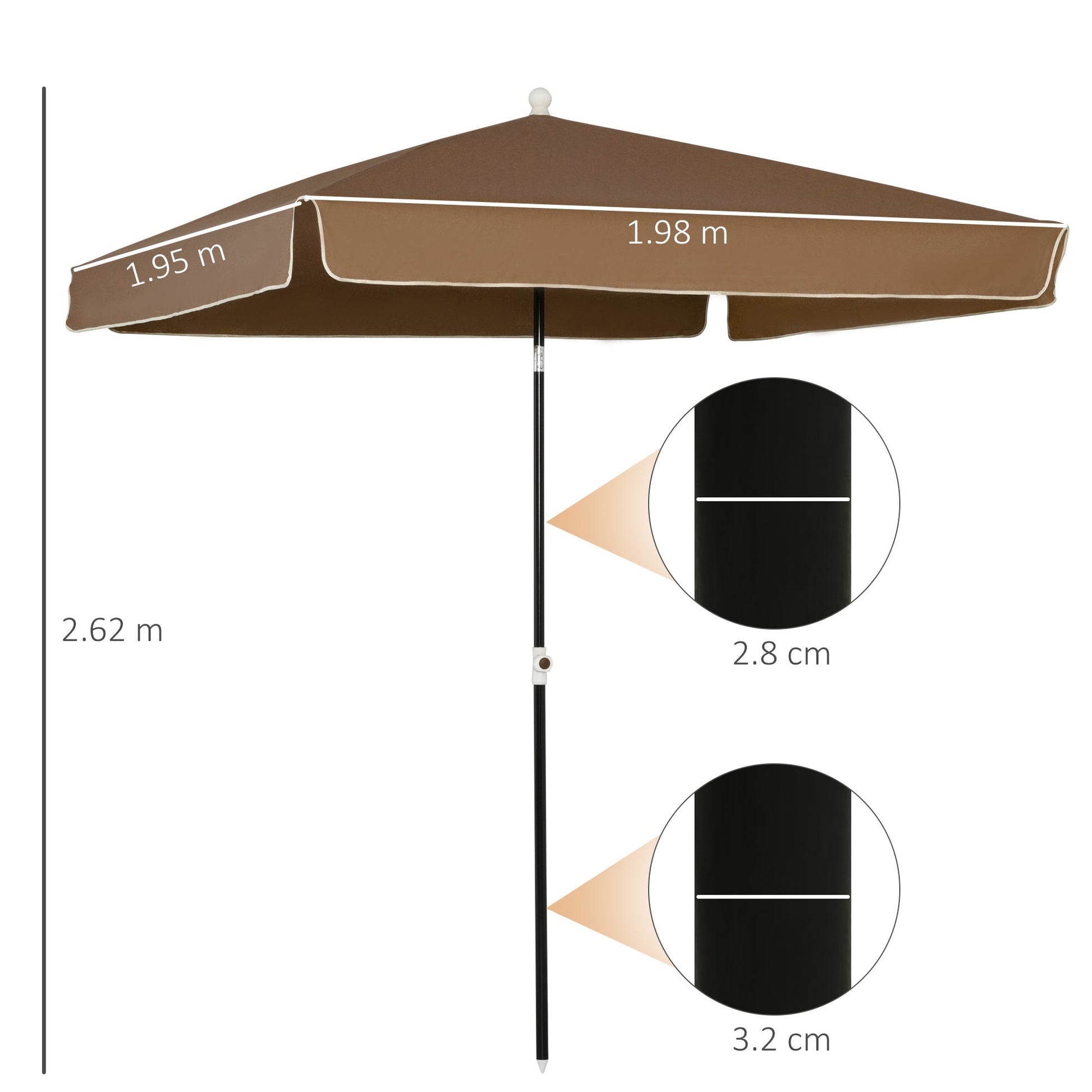 Outsunny outdoor umbrella 200x200cm, terrace, garden with square roof coffee - Borgè