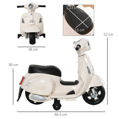 electric motorcycle for children with official Vespa 6v battery license, headlights and horn, for children of 18-36 months, white, 66.5x38x52cm - Borgè