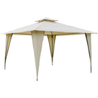 Beige Metal and Polyester Garden Gazebo with Double Roof 3.5x3.5m - Borge' Group Limited